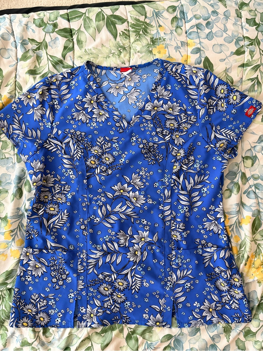 Dickies Blue Floral V-Neck Scrub Top